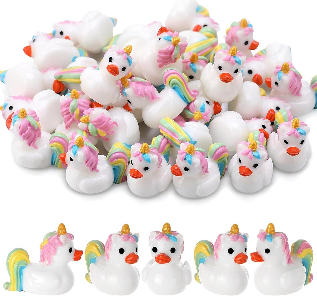 50 Pcs Unicorn Ducks Toy Figures, Mini Unicorn Resin Ducks Bulk, Tiny Unicorns Figurine Dress up Duck Toy for Party Favors (Unicorns)