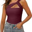 REORIA Womens Sexy One Shoulder Asymmetrical Leopard Print Mesh Ruched Backless Going Out Bodysuits Tops (Small, Burgundy)