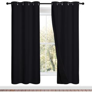 NICETOWN 100% Blackout Window Curtain Panels, Full Light Blocking Drapes with Black Liner for Nursery, 72 inches Drop Thermal Bedroom Drapes and Curtains (Black, 2 Pieces, 42 inches Wide Per Panel)