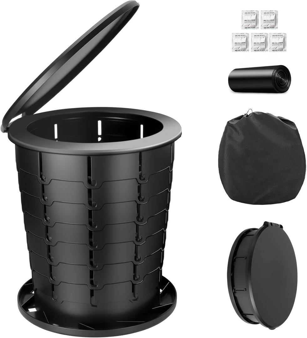 Camping Toilet, Retractable Portable Toilet for Adults Kids, Adjustable Height Portable Potty with Lid, Foldable Travel Potty for Camping, Hiking, Fishing, Car Travel, RV, Road Trip, Beach (13H)