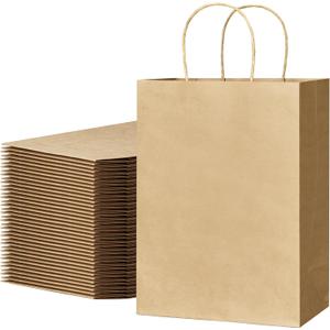 ECOEXTRA Gift Bags 100Pcs Brown Paper Bags with Handles Bulk 8x4.5x10.8 Inch Paper Gift Bag Medium Size, Kraft Paper Bag, Grocery Shopping Retail, Birthday Party Favors Wedding Sacks