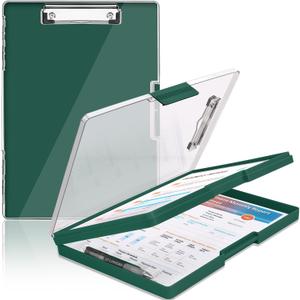 SFLHHDM Clipboard with Storage,Heavy Duty Clip Boards 8.5x11 with 2 Storage Case,Clear Visible Panel Storage Clipboards,Side Opening Nursing Clipboard Folder for Office Supplies-Emerald