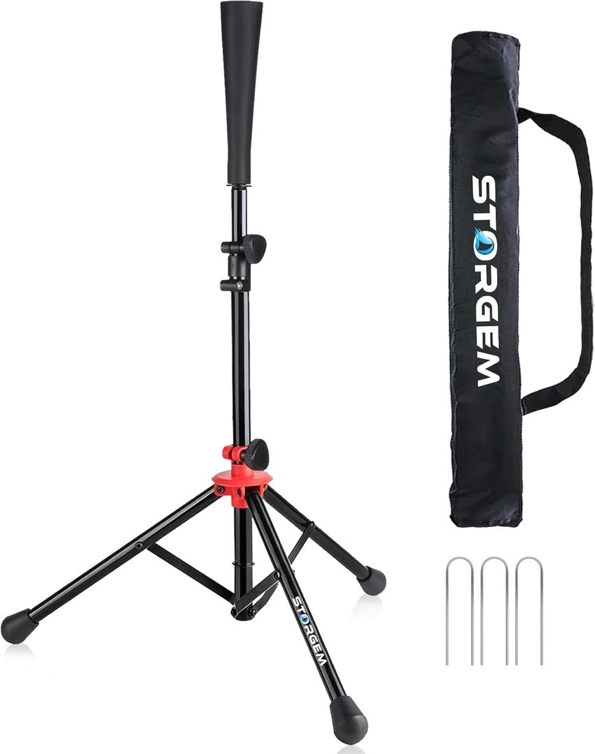 Storgem Batting Baseball tee Softball, Easy to Adjustable Height,Portable Tripod Stand Base Tee for Hitting Training Practice,with Carrying Bag (Black Red)