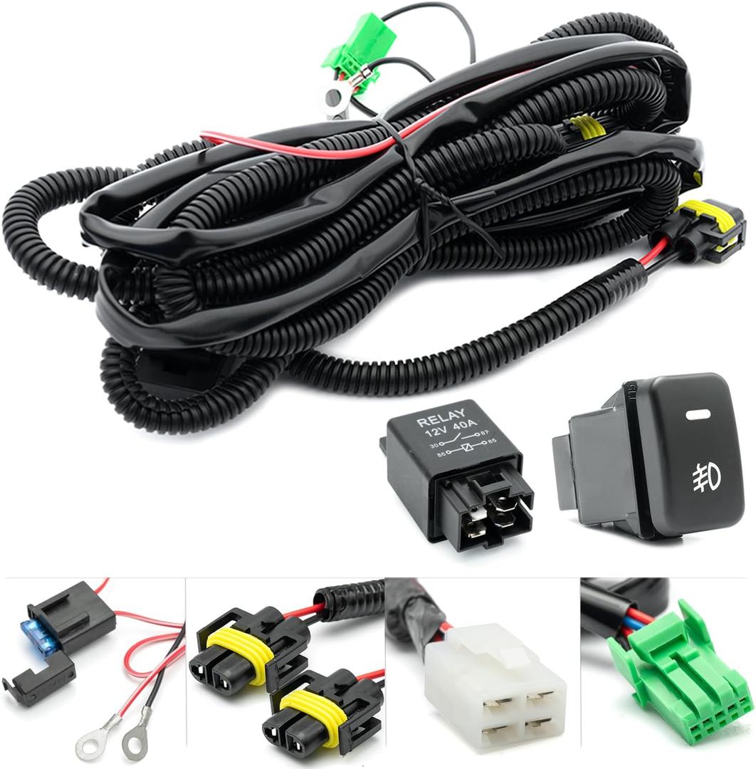 H11 H8 Fog Light Wiring Harness for 2007-2012 Honda Civic 2009-2014 A'cura TL TSX w/OEM Style ON/Off Switch Kit & 40A 4-Pin Relay Fog Lamps Socket Wire Connector for LED Fog Driving Lights