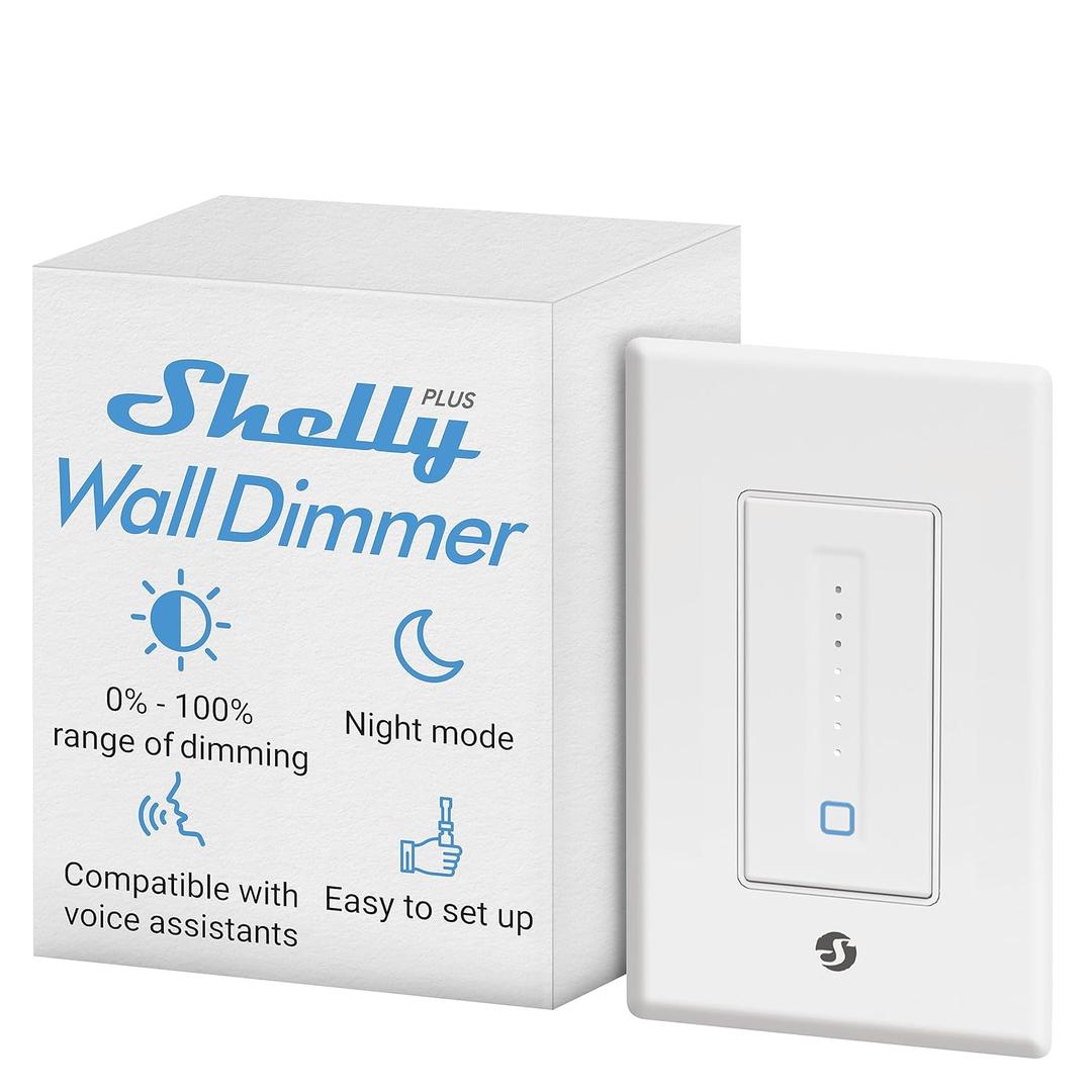 Shelly Plus Wall Dimmer UL | WiFi Smart Wall Dimmer Switch | Home Automation | Bluetooth Gateway | Compatible with Alexa, Home Assistant & Google | No Hub | Timer Schedule | Dimmable Lights (1 Pack)