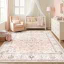 CAPALOCA Machine Washable Rugs Nursery Rug Sq8ft Cute Girl Non Slip Low Pile Water Repellent Soft Print Pattern for Bedroom Indoor Decor Kids Playroom Pink