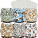 Mama Koala 3.0 Cloth Diapers for Babies with AWJ Lining, 6 Pack with 6 5-Layer Natural Cloth Diaper Inserts - Reusable and Washable Pocket Diapers(A-Animals' Love)