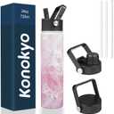 Konokyo Insulated Water Bottle 24oz Stainless Steel Sport Bottles with 3 Lids,Marble Blossom
