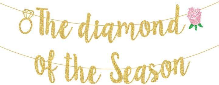 Cheereveal Tea Party Bridal Shower Decorations, The Diamond of The Season Banner Gold Glittering for High Tea Supplies, Garden Bridal Shower Metallic Paper Party Decorationsfor Girls Women