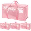 4 Pack Extra Large Moving Bags Heavy Duty with Zippers & Carrying Handles, Durable Storage Bags Moving Boxes for Closet Organizers and Storage (4 Pack, Coral)