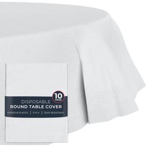 Paper Tablecloths for Round Tables | 82" - 10 Pack | White Paper & Plastic Disposable Table Cloths