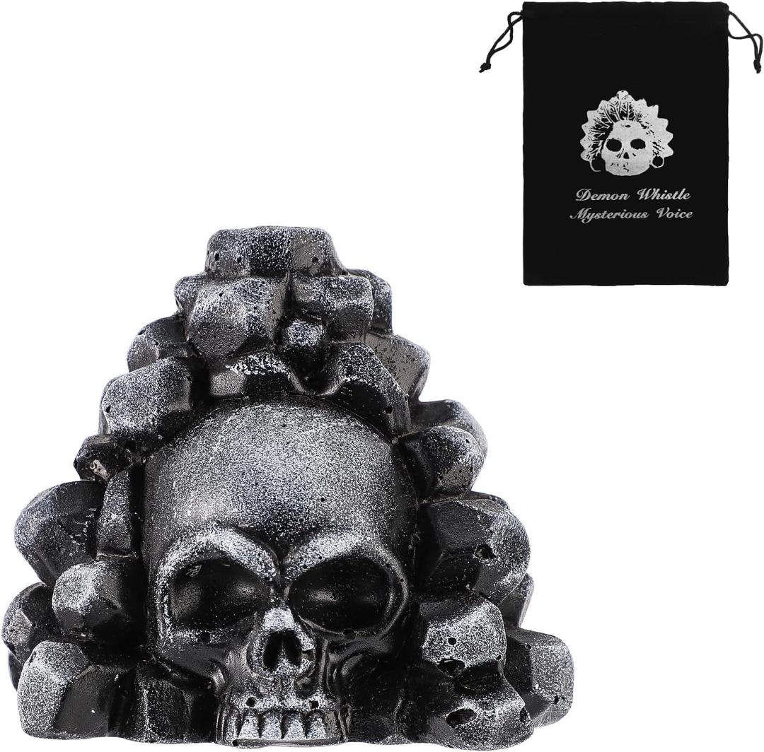 Aztec Death Whistle with Drawstring Pouch, Skull 125 Decibels+ Loudest Mexican Scream Aztec War Whistle Authentic Human Sounding Screams Halloween Gag Gifts Collectible(Black)