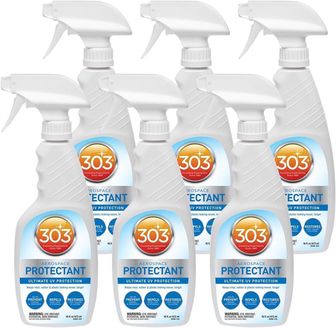 303 Products Aerospace Protectant Spray, UV Protection for Outdoor Surfaces Protects Vinyl, Plastic & Rubber, Repels Dust & Dirt, Matte Finish, 16 oz (6-Pack)