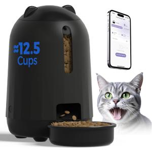 PAPIFEED Automatic Cat Feeder with App Control, 2.4G WiFi Auto Cat Food Dispenser, 3L Cat Feeder Automatic with Dual Power Supply, Easy-Clean Design for Cats & Small Dogs (Black)