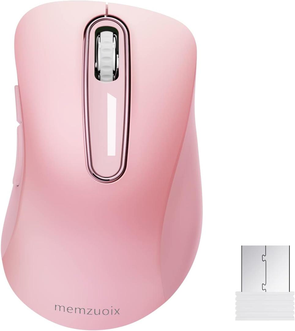 memzuoix 2.4G Wireless Mouse, 1400 DPI Mobile Optical Cordless Mouse with USB Receiver, Portable Computer Mice for Laptop, PC, Desktop, MacBook, 5 Buttons (Pink)