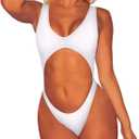 Viottiset Women's Cutout High Cut One Piece Thong Swimsuit Bikini Monokini Bandage (01-white)