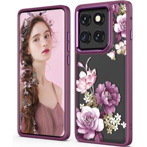 3 x for Motorola Edge 2025 Case,Moto Edge 2025 Phone Case,Military Grade Protective Slim Soft TPU+Hard PC,Girls Women Crystal Clear Flower Pattern Case Cover for Moto Edge 2025 (Purple) (Golden Shield Flower Series-Purple)