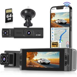 Hikity Dual Dash cam Front and Inside for car, 3.16'' 1080P Car Dual Dual Channel Dash Camera with Built-in WiFi/APP, Car Recorder with Free 64G Card, Dashcam Night Version/Loop Recording/G-Sensor