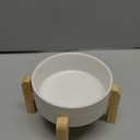 Elevated Ceramic Cat Bowl - Cat Food Bowl with Bamboo Stand - Raised Dog Dish for Puppies - Anti Vomiting, Stress Free - 13.5 oz / 400 ml - White (Small)