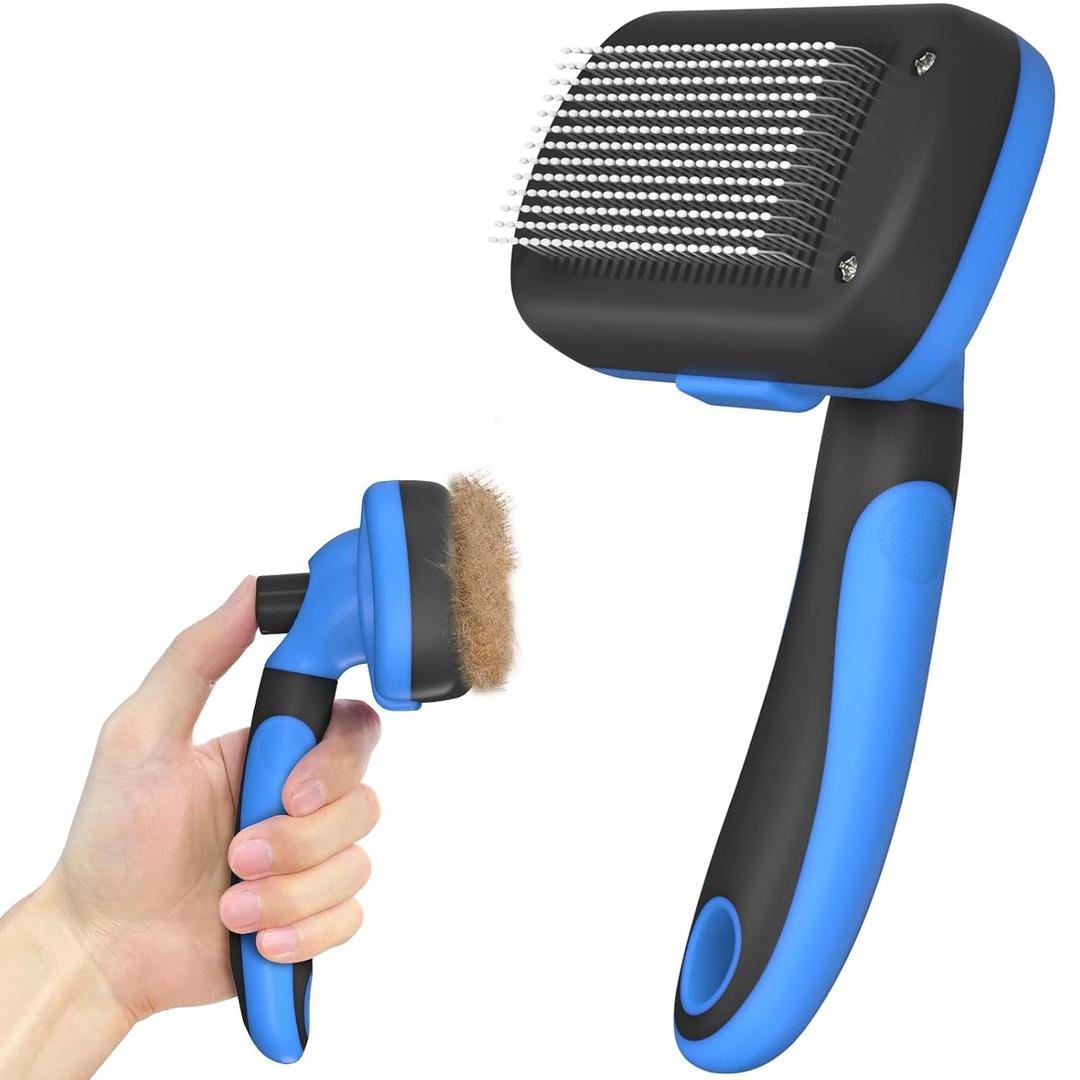 Dipoo Self-Cleaning Brush for Pet Deshedding - Skin-Friendly Grooming Tool for Dogs and Cats, Blue