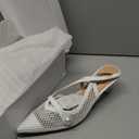 SAMMITOP Womens Slingback Kitten Heels Closed Pointed Toe Low Heel Mesh Pumps Pearl Strap Dress Shoes 1.5 Inches (White)