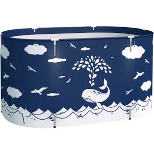 BESTHLS Foldable Bathtub Portable Soaking Bath Tub,Eco-Friendly Bathing Tub for Shower Stall (Large, Blue Whale)