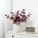 Fake Eucalyptus Stems, Artificial Silver Dollar Eucalyptus Leaves with 3 Branches, 6Pcs Purple Faux Greenery Plants Bouquet for Vase, Bathroom Farmhouse Decor