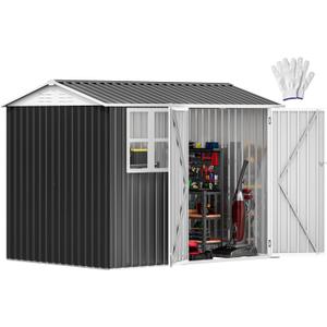 DWVO 8x6ft Large Tool Storage Shed with Window, Lockable Doors, and Sloped Roof, Oversized Steel Outdoor Storage Shed for Garden, Patio, Garage, Backyard, Lawn - Gray & White