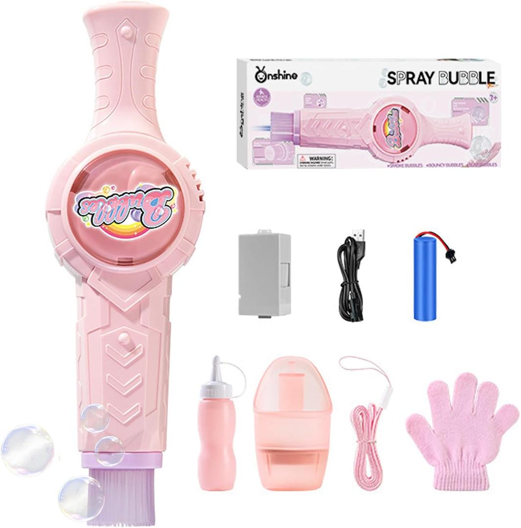 Fog Bubble Machine, Rechargeable Automatic Electric Smoke Bubble Machine, Magic Smoke Bubble Maker, Colorful Lights & Music, Bubble Fog Game for Parties, Beaches, Summer (Pink)