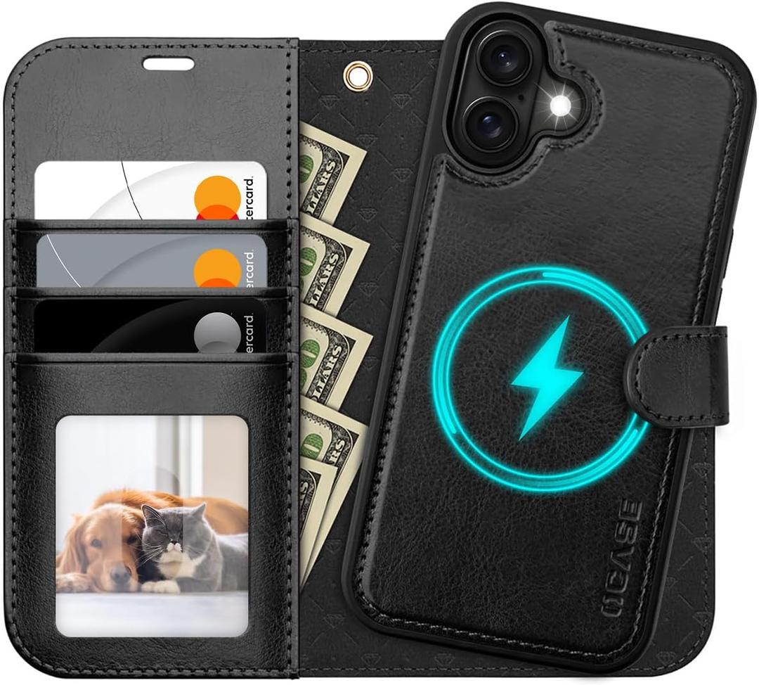 OCASE for iPhone 17 Detachable Wallet Case with Card Holder, 2 in 1 PU Leather Flip Folio with RFID Blocking Stand Wrist Strap Shockproof Phone Cover 6.3 Inch 2025, Black