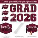 Tatuo 11 Pcs Graduation Yard Sign Decorations Class of 2026 Congrats Graduation Lawn Signs Grad Yard with 23 Stakes for High School College Outdoor Party Supplies(Maroon,Simple Style)