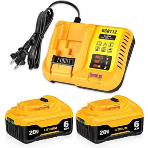 2PACK 20V 6.0Ah Lithium DCB200 Replacement for DEWALT 20V MAX Battery and Charger Combo 12V/20V DCB112 Station Kit Compatible with Dewalt 20Volt Battery DCB204 DCB203 DCB206 DCB201 2PACK 20V 6.0Ah Lithium DCB200 Replacement for DEWALT 20V MAX Battery and Charger Combo 12V/20V DCB112 Station Kit Compatible with Dewalt 20Volt Battery DCB204 DCB203 DCB206 DCB201