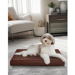 OhGeni 35 Inch Orthopedic Waterproof & Machine Washable Dog Bed for Large Pets, 20D Egg Crate Foam Stable Support, Non-Slip Bottom and Removable Cover, Tear-Resistant Invisible Durable Zipper(Brown) 