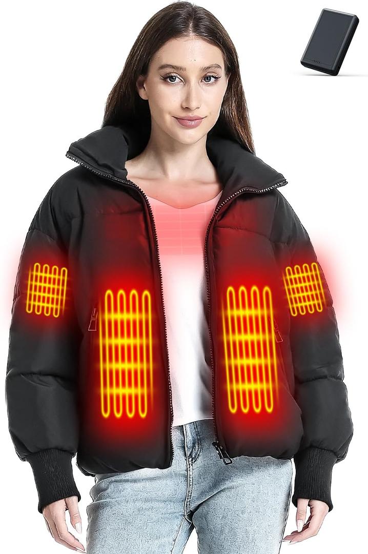 Heated Jackets for Women with 16000mAh Battery, Winter Heated Coat with 6 Heating Zones (Small)