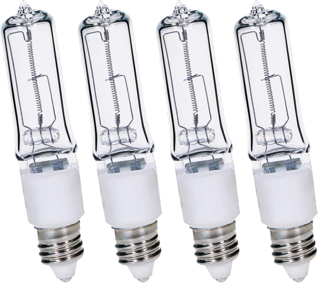 4-Pack JDE11 100W Halogen Bulbs, E11 Mini Candelabra Base, Dimmable, 2800K Warm White, for Ceiling Fans, Chandeliers, Accent & Decorative Lighting