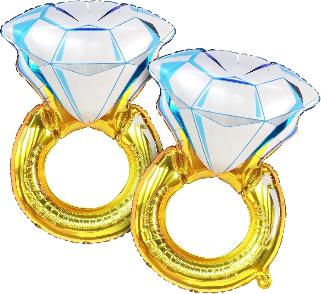 KatchOn, Huge Diamond Ring Balloons - 26 Inch, 2 Pieces | Wedding Ring Balloon for Bridal Shower Decorations | Bachelorette Party Decorations | Diamond Balloons for Engagement Party decorations (Gold)
