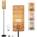 Ruiever Floor Lamp for Living Room,Farmhouse Rattan Floor lamp,Modern Standing lamp with Hand-Worked Rattan Shade, Black Tall Lamp with Foot Switch for Bedroom, Kids Room, Office, LED Bulb is Included