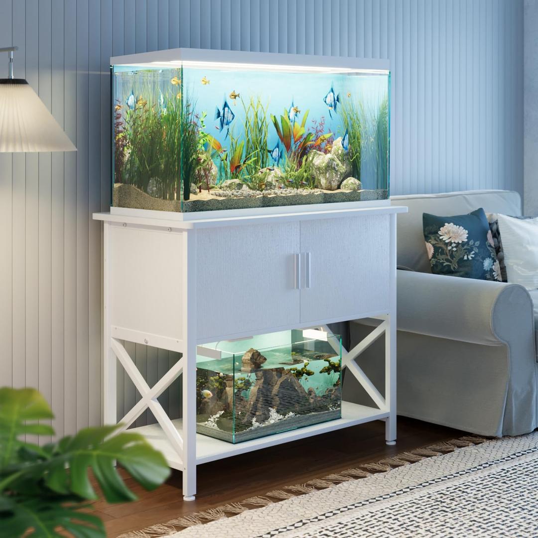 APPOLYN 40-50 Gal Aquarium Stand with Cabinet Storage, White