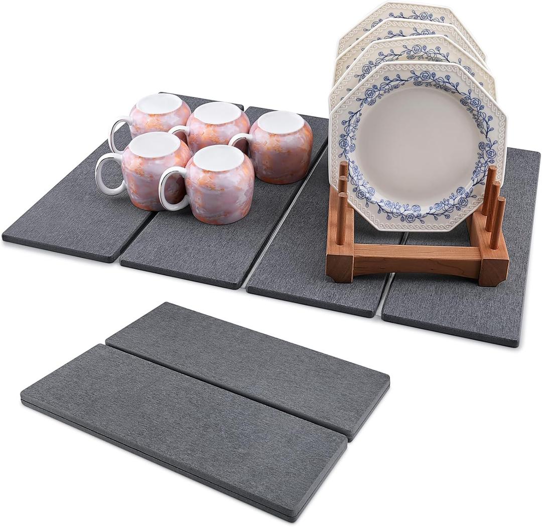 BAKFUFIY Stone Dish Drying Mat for Kitchen Counter, Foldable Diatomaceous Earth Large Dry Mats Grey 24"×16"