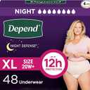 Depend Night Defense Adult Diapers, Incontinence & Postpartum Bladder Leak Underwear for Women, Disposable, Overnight, ExtraLarge, Blush, 48 Count (4 Packs of 12)