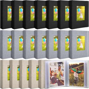 Yeaqee 20 Packs Photo Album 4x6 Small Picture Album Linen Cover Memory Book with Front Window 26 Clear Pages Hold 52 Pictures for Wedding Anniversare Family Baby(Black, Gray, Beige)