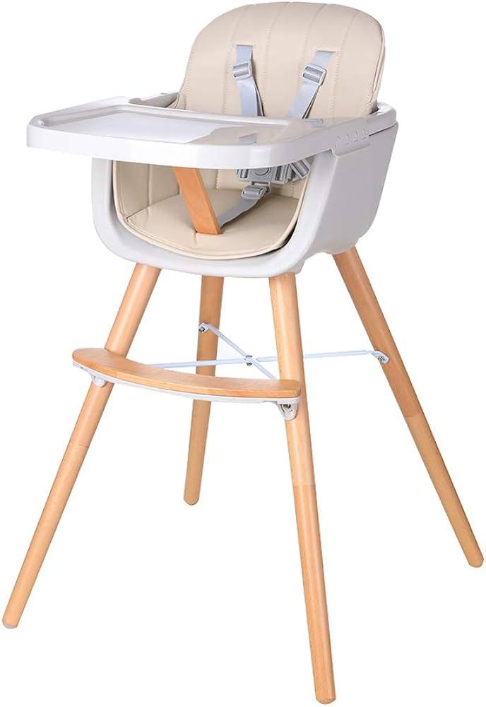 Foho Baby High Chair, Perfect 3 in 1 Convertible Wooden High Chair with Cushion, Removable Tray, and Adjustable Legs for Baby & Toddler (Beige)