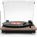 Victrola Montauk Vinyl Record Player, 3-Speed Belt Driven Turntable with Stereo Bluetooth Speaker Pair, RCA Output and 3.5mm Headphone Jack, Removable Dust Cover, Farmhouse Walnut Finish