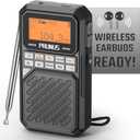 PRUNUS J525 Portable Radio AM FM with Bluetooth Earphone Output & Bluetooth Speaker Mode, Preset, 2500mAh Rechargeable, Micro SD Playback with Shuffle & Sequential Play, Headphone Jack, Sleep Timer