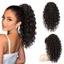 SEIKEA Ponytail Extension, 18" Claw Clip Ponytail Extension Wavy Curly Jaw Clip in Ponytail Hair Extensions Fluffy Natural Soft Fake Pony Tails Synthetic Hairpiece Black Brown
