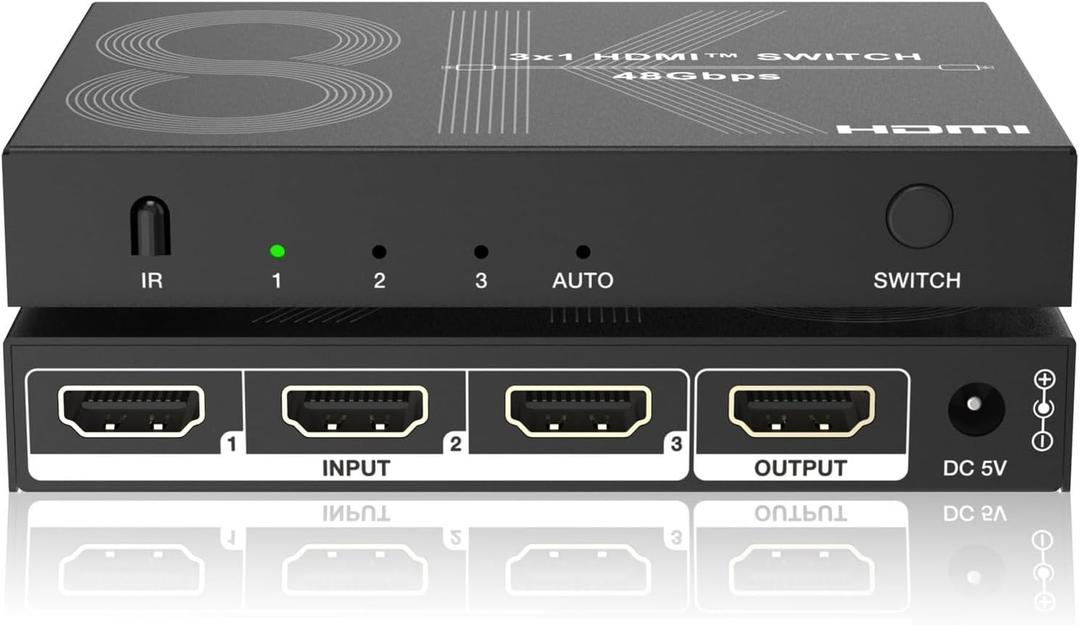 8K HDMI Switch 3 in 1 Out 4K@120Hz HDMI Switcher Support HDR10+, Dolby Vision, Dolby Atmos, VRR, ALLM, CEC