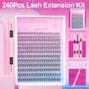 Wispy Lash Extension Kit Natural Eyelash Extension Kit C Curl Lash Clusters Kit Individual Lashes Clusters Short Eyelash Clusters 280pcs Cluster Lashes Kit with Bond and Seal and Tweezers TNFVLONEINS