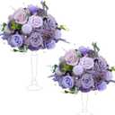 2pcs 15inch Centerpieces Table Decorations Lavender & Purple Artificial Flowers Roses Balls for Wedding Centerpiece Party Bouquet Faux Floral Arrangement (Without Stand)