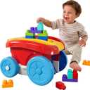 MEGA BLOKS First Builders Toddler Building Toy, Block Scooping Pull Wagon with 20 Pieces and Built-in Storage, Picks Up Blocks, Red, Kids Ages 1+