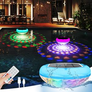 QOLNBY Pool Lights(1 PCS), Solar USB Rechargeable Floating Pool Lights, 6.69 Inch 2600mAh IP68 Waterproof 6 Dynamic Modes Upper and Lower Color Changing Hangable Solar Floating Light for Pools 1 PCS